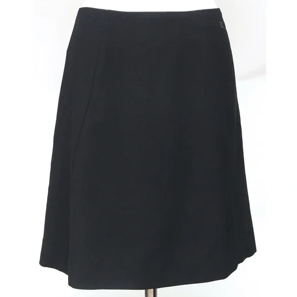 CHANEL Black Wool Skirt Knee Length Sz 40 04C - Picture 1 of 7